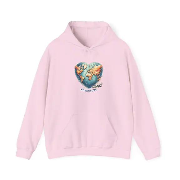 Adventure Heart World Map Graphic Hoodie, Cotton-Poly Blend