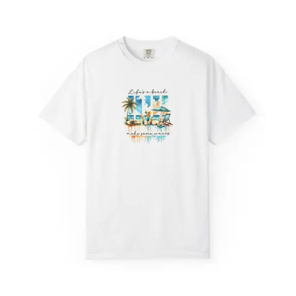 Life's a Beach Palm and Surf Graphic Tee, Garment-Dyed