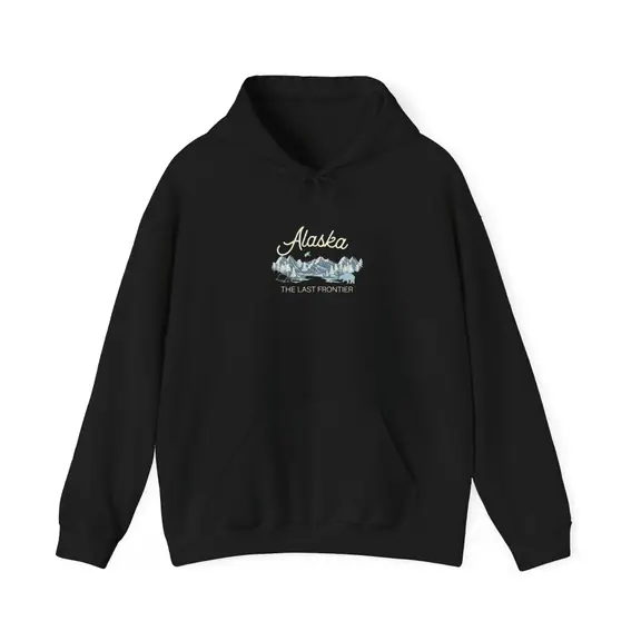 Alaska The Last Frontier Mountain Hoodie, 50/50 Blend
