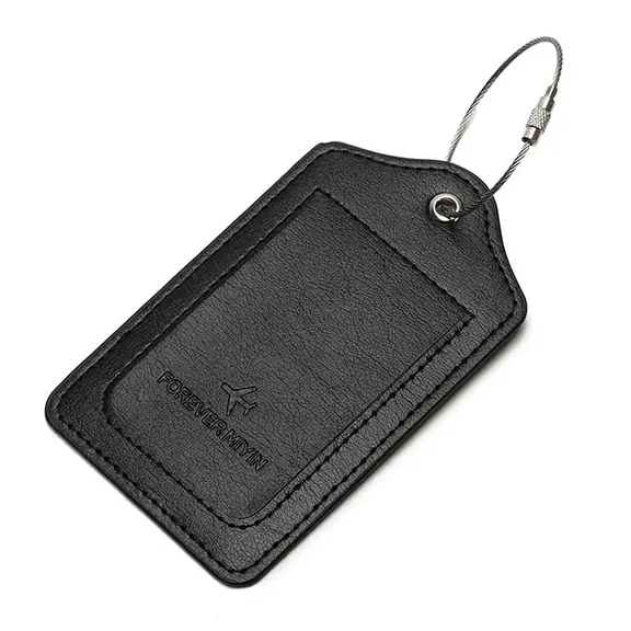 PU Leather Luggage Tag with Privacy Cover, Black or Brown