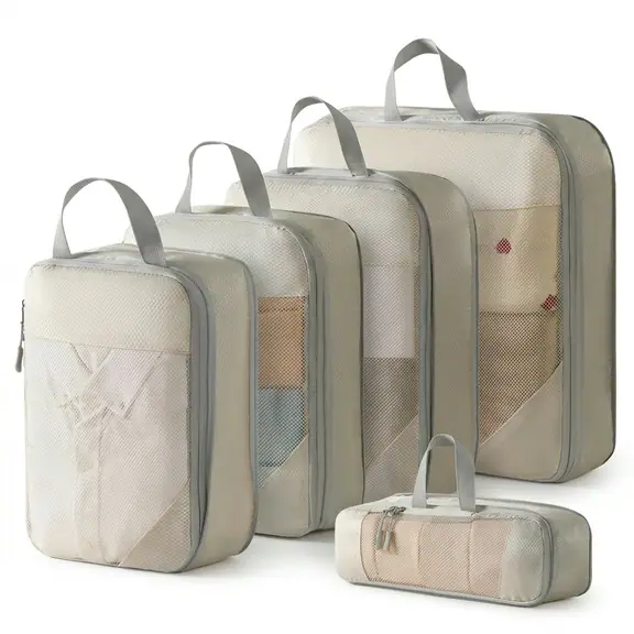 Compression Packing Cubes, 5-Piece Set with Shoe Bag
