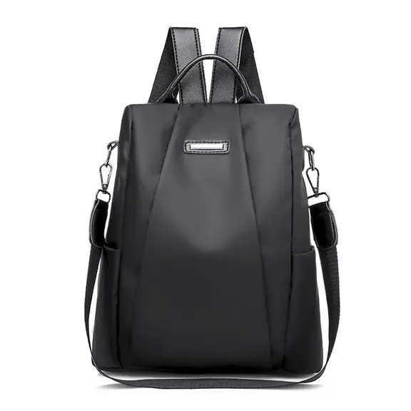 Anti-Theft Nylon Backpack, Hidden Zippers, Black or Beige