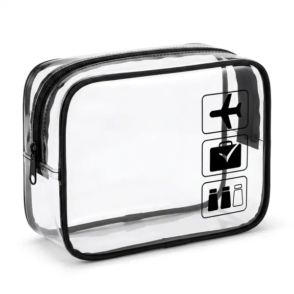 Clear PVC Quart-Size Toiletry Bag with Zip, White or Black
