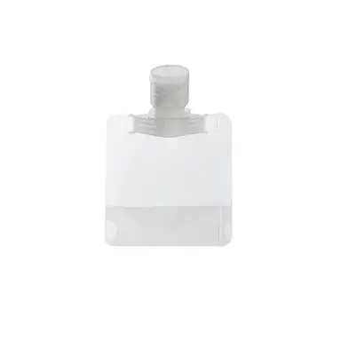 Clear refillable squeeze pouch with a screw cap, front view