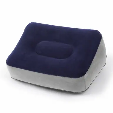 Navy and grey inflatable footrest cushion with a raised oval centre